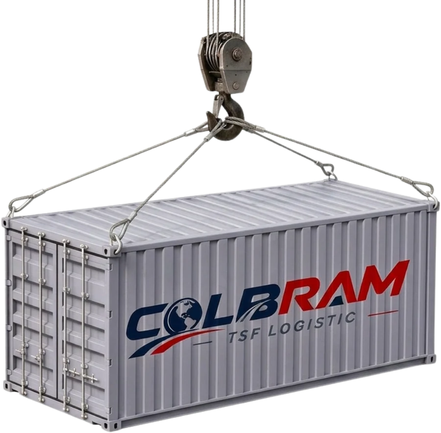 Contenedor Colbram TSF Logistic suspendido de una grúa